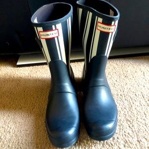 Navy and white Hunter Rain boots